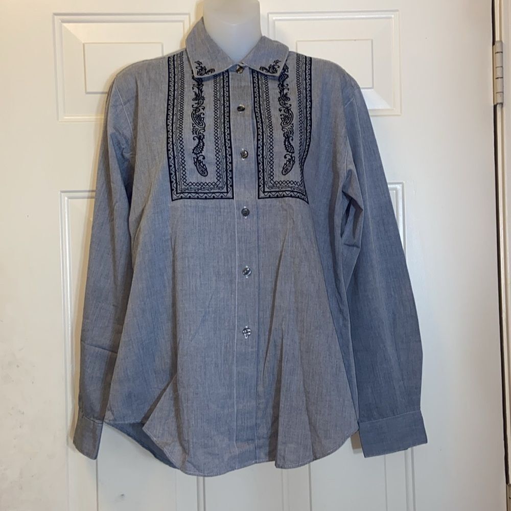 Foxcroft Embroidered Women Top Blouse Size 10